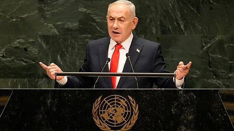  Israeli Prime Minister Benjamin Netanyahu speaks during the 81st session of the United Nations General Assembly at United Nations headquarters, Thursday, Sept. 24, 2026.