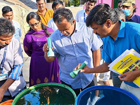 National Health Mission Director Dr S Aneesh Sekhar inspects households in Pattathammal Street in Marsingh Pettai on Saturday