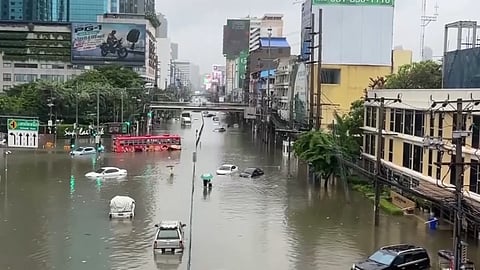 Parts of Bangkok were awash on Saturday morning after days of continuous rain, leaving roads flooded, vehicles submerged and traffic disrupted across the Thai capital