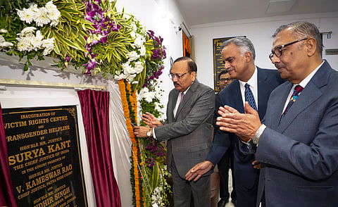 Chief Justice of India Justice Surya Kant and Patna High Court Chief Justice V Kameswar Rao during the inauguration of India's first Victim Rights Centre and Transgender Helpline center, at Bihar State Legal Services Authority campus, in Patna