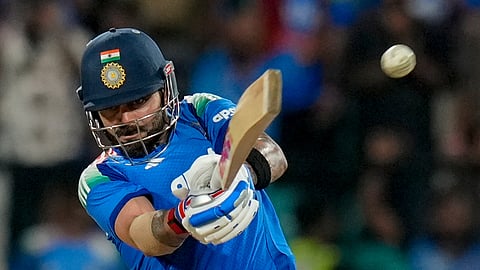 India's Virat Kohli plays a shot during the first One Day International (ODI) cricket match of a series between India and West Indies, in Thiruvananthapuram, Sunday, Sept. 27, 2026