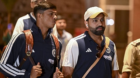 Yashasvi Jaiswal and Rohit Sharma arrives at airport ahead of the second ODI cricket match between India and West Indies, in Guwahati, Assam.