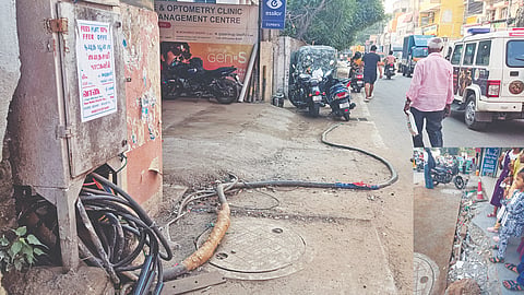 Power cables lying on the ground besides SWDs on Paper Mills Road n Perambur