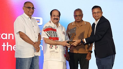(L-R) JCD Prabhakar, Hon’ble Speaker, TN Assembly, DV Sundar, former FIDE president, Kasi Viswanathan, CSK CEO & Ramakrishnan, SportsMechanics CEO