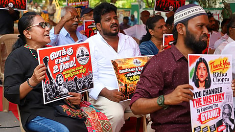 A demonstration was staged by Cockroach Janata Party Tamil Nadu at Rajarathnam Stadium, demanding the resignation of Chief Election Commissioner Gyanesh Kumar