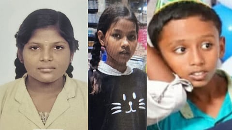 (L-R) Pooja (13), Khushi (13), and K Devadarshan (12).
