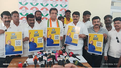 AICC national secretary and in-charge of the Tamil Nadu unit, Nivedith Alva, releases a QR code promo for Rahul's upcoming interaction with students at an event in Chennai on Monday