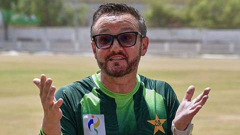 Pakistan's cricket team head coach Mike Hesson speaks to reporters, in Karachi, Pakistan, Wednesday, Sept. 23, 2026.