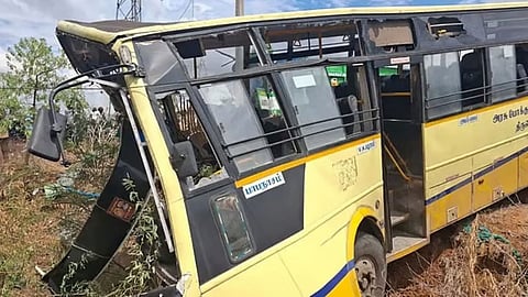 Bus conductor dead and 20 passengers injured as the government bus collided with a soil-laden lorry near Prancheri in Tirunelveli district on October 8.