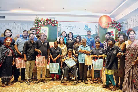 Participants pose for a groupie at the event 