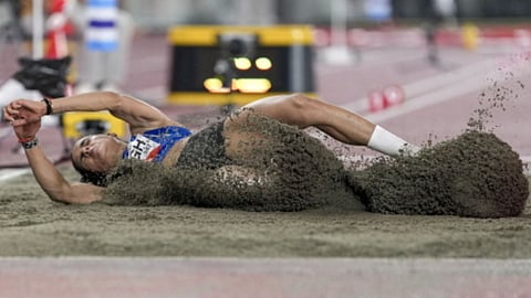 India's Shaili Singh competes in the women's long jump final event during the ongoing 20th Asian Games, in Nagoya, Japan.