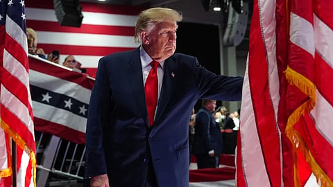President Donald Trump departs a campaign rally at the Oncenter, Friday, Oct. 9, 2026, in Syracuse, N.Y.