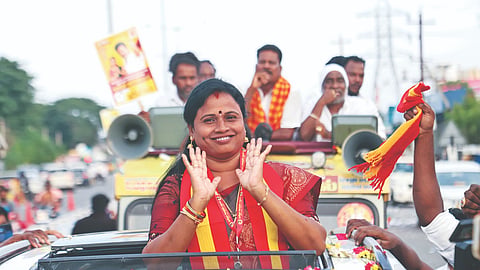 Maragadam Kumaravel’svictory parade in  Madurantakam on Friday