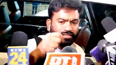 Cockroach Janta Party (CJP) founder Abhijeet Dipke addresses media upon his arrival at Chhatrapati Shivaji Maharaj International Airport before departing for New Delhi to stage a protest at Jantar Mantar