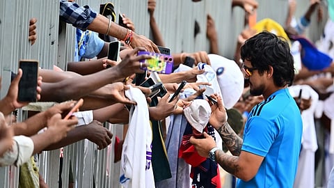 Indian cricketer Ishan Kishan with the fans at MA Chidambaram stadium in Chennai.