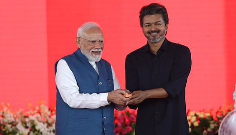 Prime Minister Narendra Modi and Chief Minister C Joseph Vijay during the inauguration of various Tamil Nadu development projects