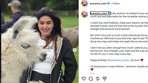 Actor Prasanna Express His Heartfelt wishes to His Wife Sneha