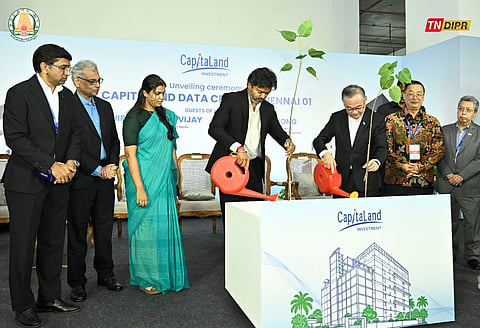 Chief Minister CJoseph Vijay, Singapore Deputy Prime Minister Gan Kim Yong jointly inaugurating the CapitaLand Data Centre in Ambattur on Thursday
