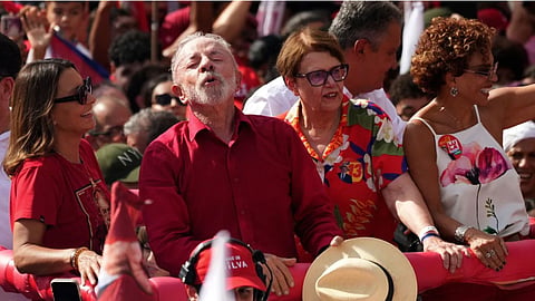 Brazilian President Luiz Inacio Lula da Silva, who is running for reelection, takes part in a campaign rally in Juiz de Fora, Minas Gerais state, Brazil.