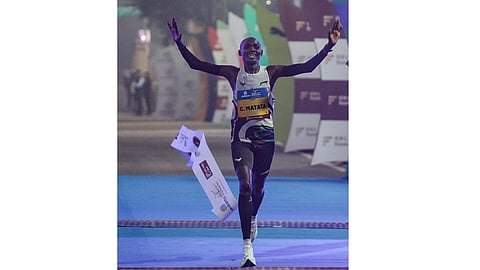 Kenya's Charles Matata wins the men's elite race during the Vedanta Delhi Half Marathon, in New Delhi, Sunday, Oct. 18, 2026