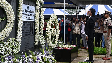 Chief Minister C Joseph Vijay paid floral tributes at the Police Memorial at the Tamil Nadu Police Headquarters in Chennai