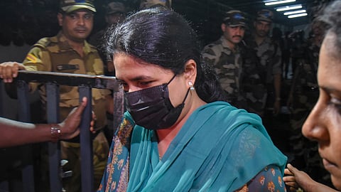 Veena T, daughter of former Kerala Chief Minister Pinarayi Vijayan, leaves after she was questioned by the Enforcement Directorate (ED) for over 10 hours in a money laundering case linked to her now-defunct IT firm Exalogic Solutions Pvt Ltd and CMRL, in Kochi, Kerala, Thursday, June 25, 2026