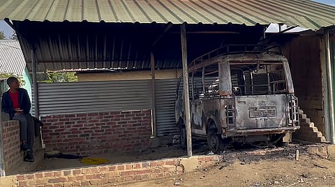 Charred remains of a vehicle in Manipur