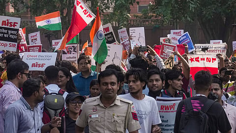 People under the banner of various organisations stage a protest against the alleged deletion of voters and Special Intensive Revision (SIR) electoral rolls, in New Delhi, Friday, Oct. 23, 2026