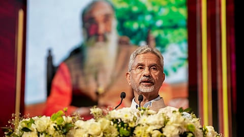 Union External Affairs Minister S Jaishankar addresses the '75th Chinmaya Amrit Mahotsav' Global Sammelan, at Bharat Mandapam, in New Delhi, Sunday, Oct. 25, 2026