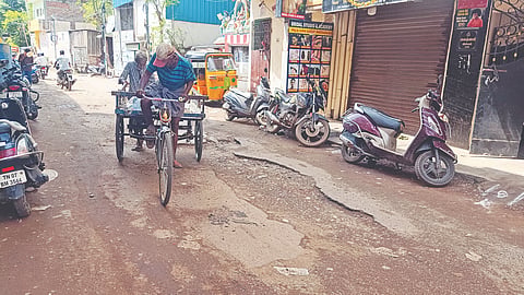 Damaged stretch of Venkatesa Bathan Street in Perumalpet in Purasawalkam