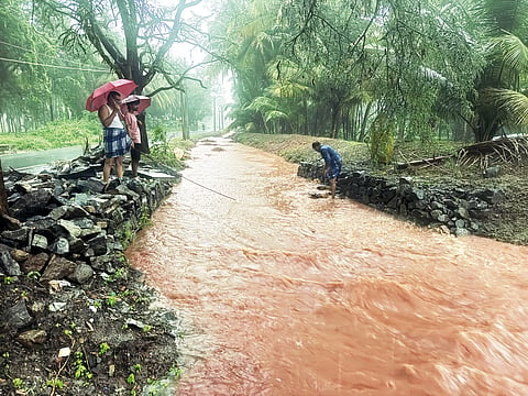 An overflowing roadside stream in Coimbatore 