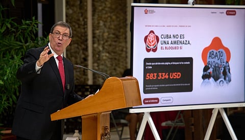 Cuban Foreign Minister Bruno Rodriguez gives a news conference regarding the US embargo in Havana