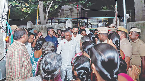 Municipal Administration Minister N Anand interacting with the residents of his constituency on Monday