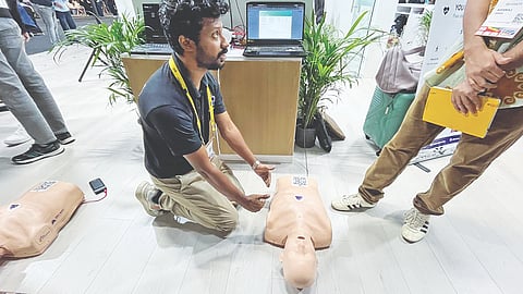 Demonstration of giving CPR on a manikin at the India Game Developer Conference 2026 held on Wednesday