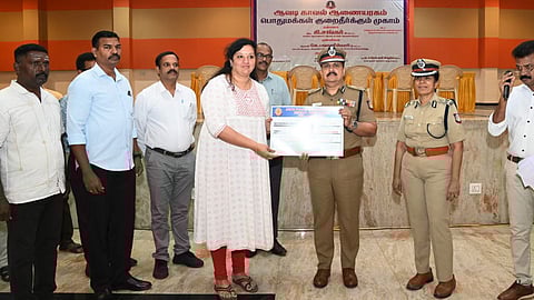 Avadi City Police Commissioner K Shankar handed over recovered properties to complainants at a grievance redressal camp