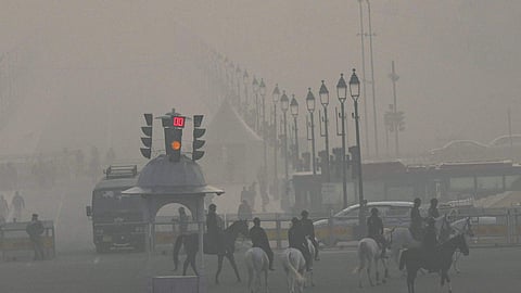 The President's Bodyguards (PSG) at Vijay Chowk on a smoggy winter morning, in New Delhi, Wednesday, Dec. 17, 2025 