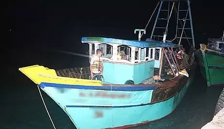 The seized boat of Tamil Nadu fishermen in Sri Lankan harbour