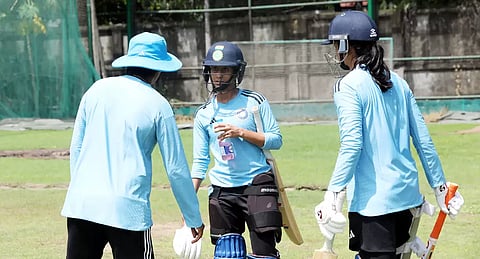 Jemimah Rodrigues (centre) during a training session