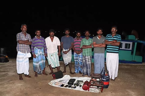 One of the groups of Tamil Nadu fishermen detained by the Sri Lankan Navy on Saturday night for crossing the IMBL