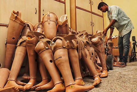 ‘Jaipur foot’ getting ready at the NGO’s South India centre in the city