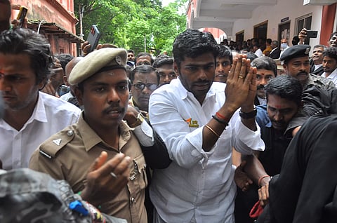BJP chief K Annamalai arriving at Saidapet court on Friday