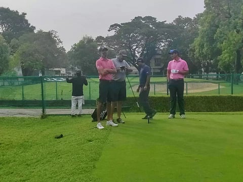 Waiting to tee off: From left, Hari Maoj Giri, Chummar Verghese  and Kshitij Naveed Kaul