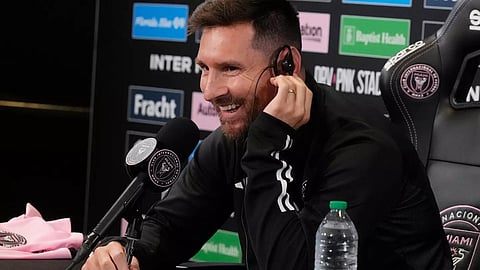 Messi at the press briefing ahead of the final