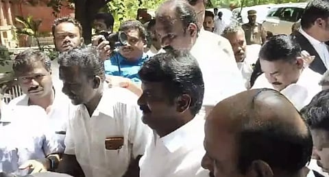 Ex-Minister C Vijaya Baskar on the court premises in Pudukkottai on Tuesday