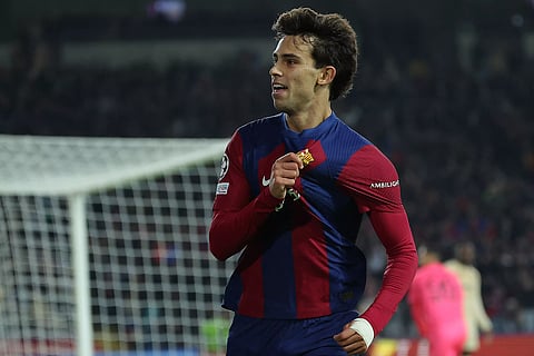 Joao Felix celebrates after scoring Barcelona’s winner against FC Porto