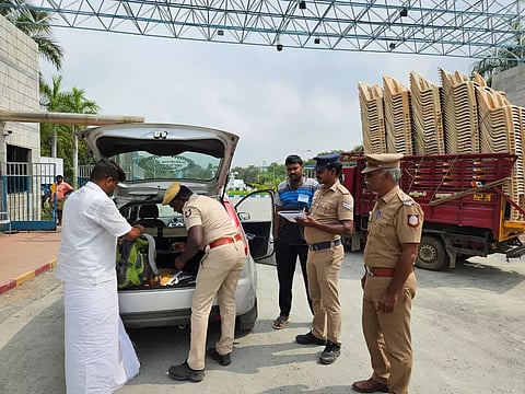Tiruchy City police conducting vehicle check at the airport