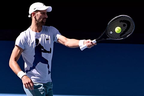 Novak Djokovic during a practice session in Melbourne ahead of tournament opener
