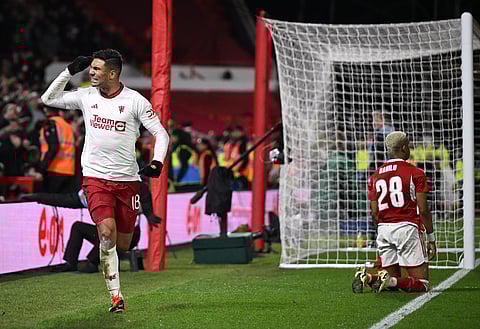 Casemiro celebrates after scoring United’s winner