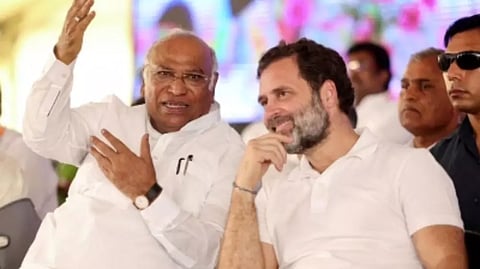 Congress President Mallikarjun Kharge along with Rahul Gandhi