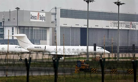 Elon Musk's private jet is seen at Beijing Capital International Airport in Beijing, China. (Reuters)